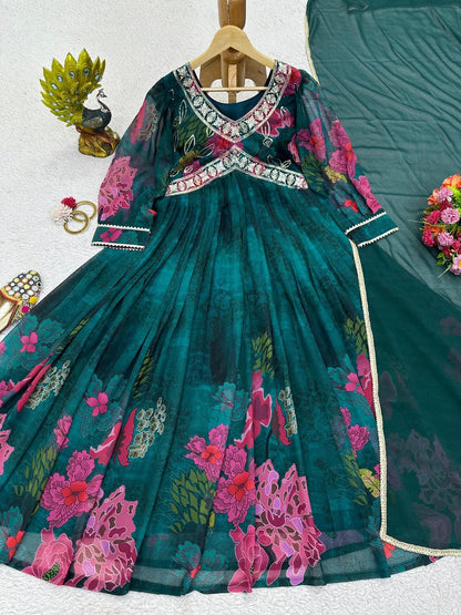 Designer Suit On heavy Faux Georgette fabric with Inner and Digital Print with Thread & Sequence Work