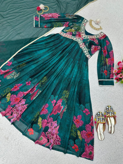 Designer Suit On heavy Faux Georgette fabric with Inner and Digital Print with Thread & Sequence Work