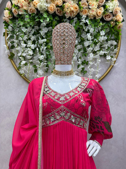 Designer Suit On heavy Faux Georgette fabric with Inner and Digital Print with Thread & Sequence Work