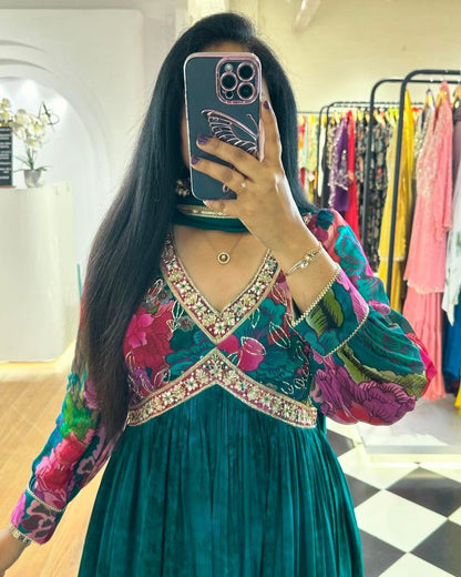 Designer Suit On heavy Faux Georgette fabric with Inner and Digital Print with Thread & Sequence Work