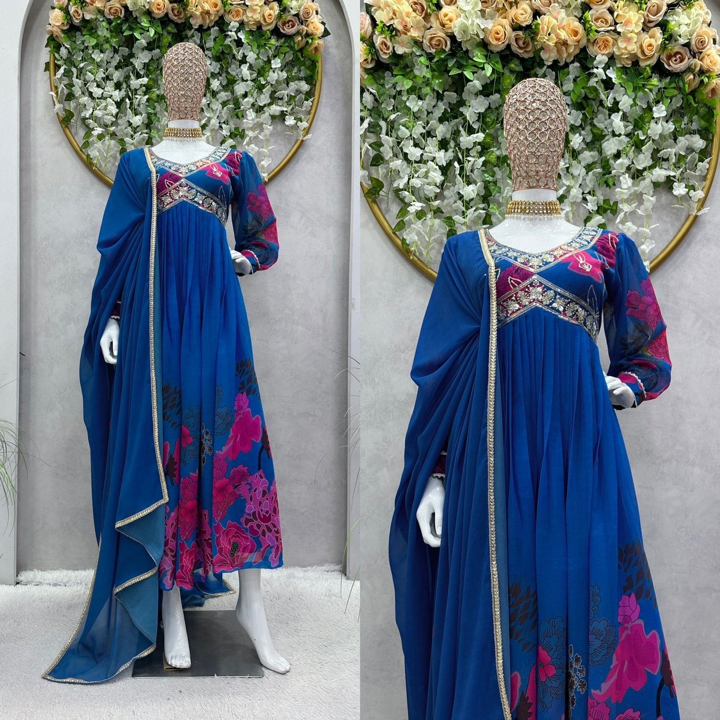 Designer Suit On heavy Faux Georgette fabric with Inner and Digital Print with Thread & Sequence Work
