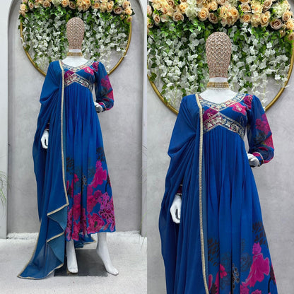 Designer Suit On heavy Faux Georgette fabric with Inner and Digital Print with Thread & Sequence Work