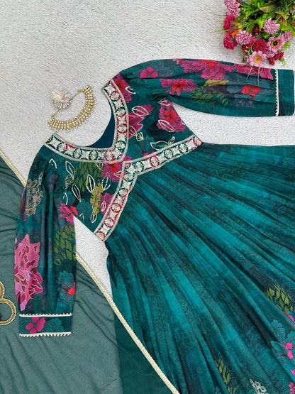 Designer Suit On heavy Faux Georgette fabric with Inner and Digital Print with Thread & Sequence Work