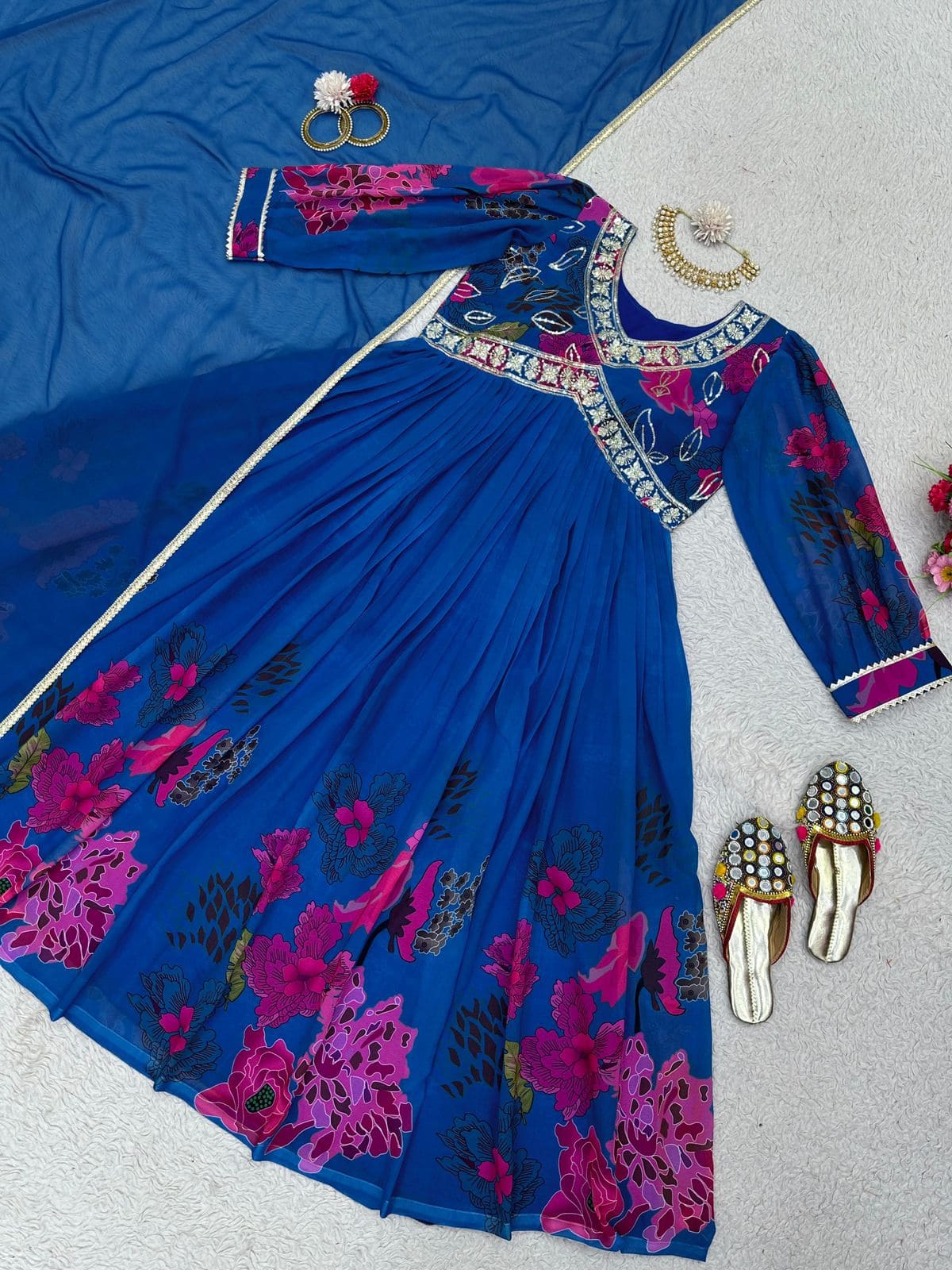 Designer Suit On heavy Faux Georgette fabric with Inner and Digital Print with Thread & Sequence Work
