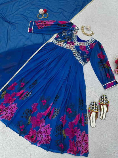 Designer Suit On heavy Faux Georgette fabric with Inner and Digital Print with Thread & Sequence Work