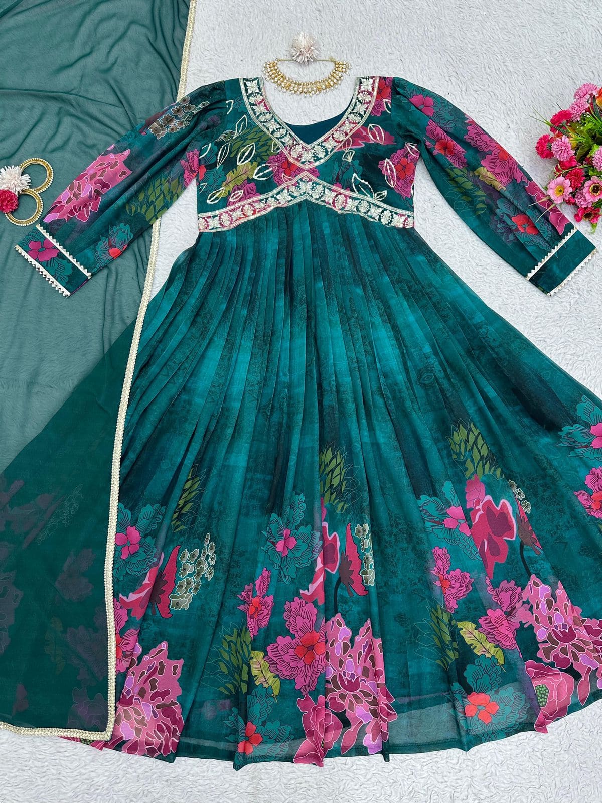 Designer Suit On heavy Faux Georgette fabric with Inner and Digital Print with Thread & Sequence Work