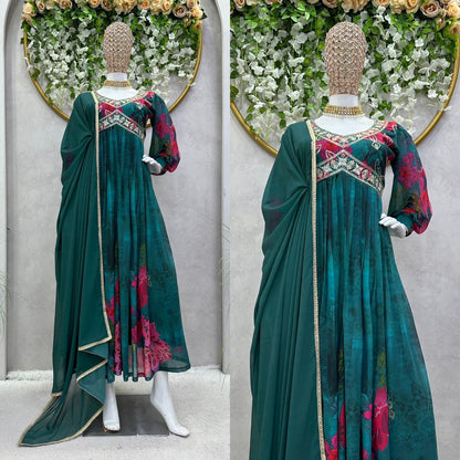 Designer Suit On heavy Faux Georgette fabric with Inner and Digital Print with Thread & Sequence Work