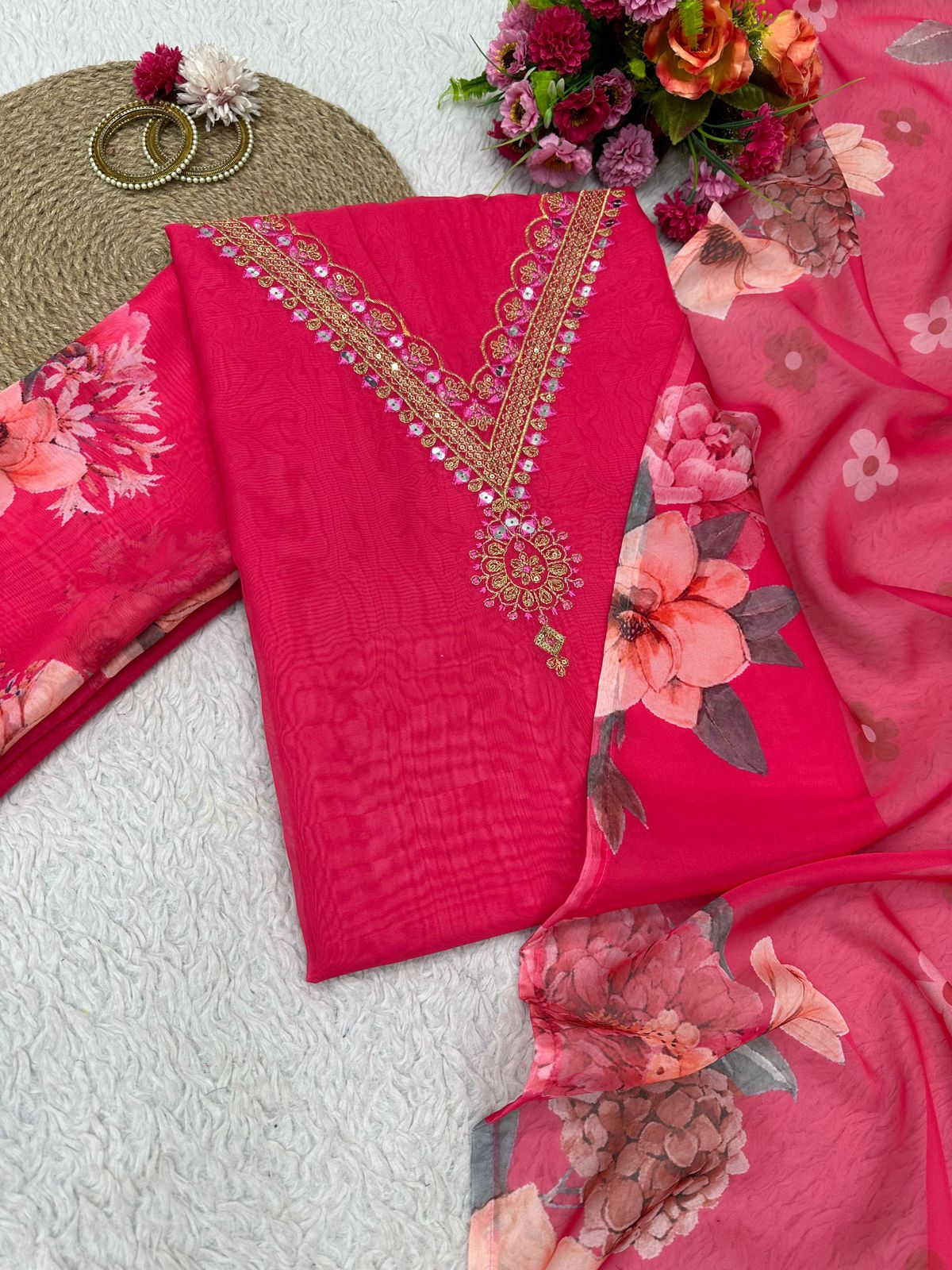 Designer Suit on Tibby Silk Fabric with inner and Thred & Sequence work