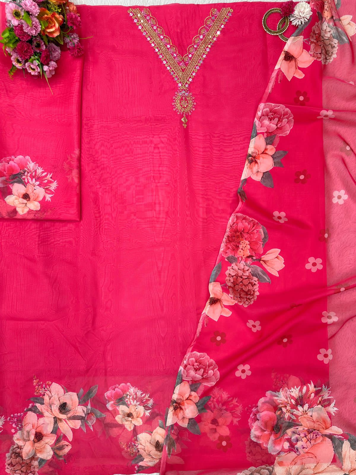 Designer Suit on Tibby Silk Fabric with inner and Thred & Sequence work