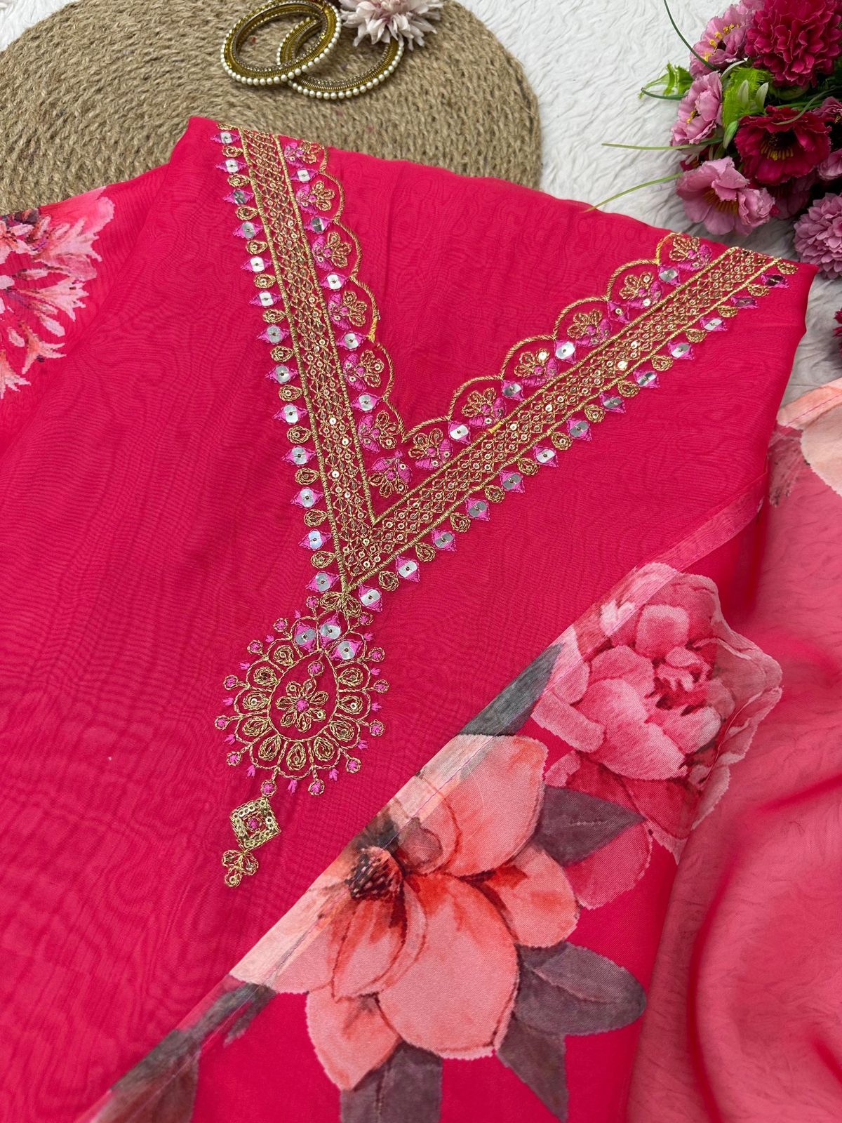 Designer Suit on Tibby Silk Fabric with inner and Thred & Sequence work
