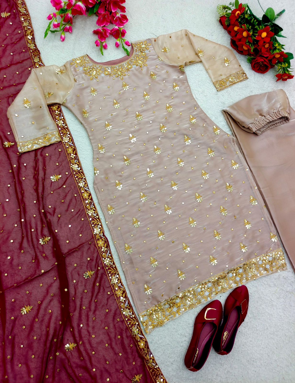 Designer Top Palazzo With Dupatta Set