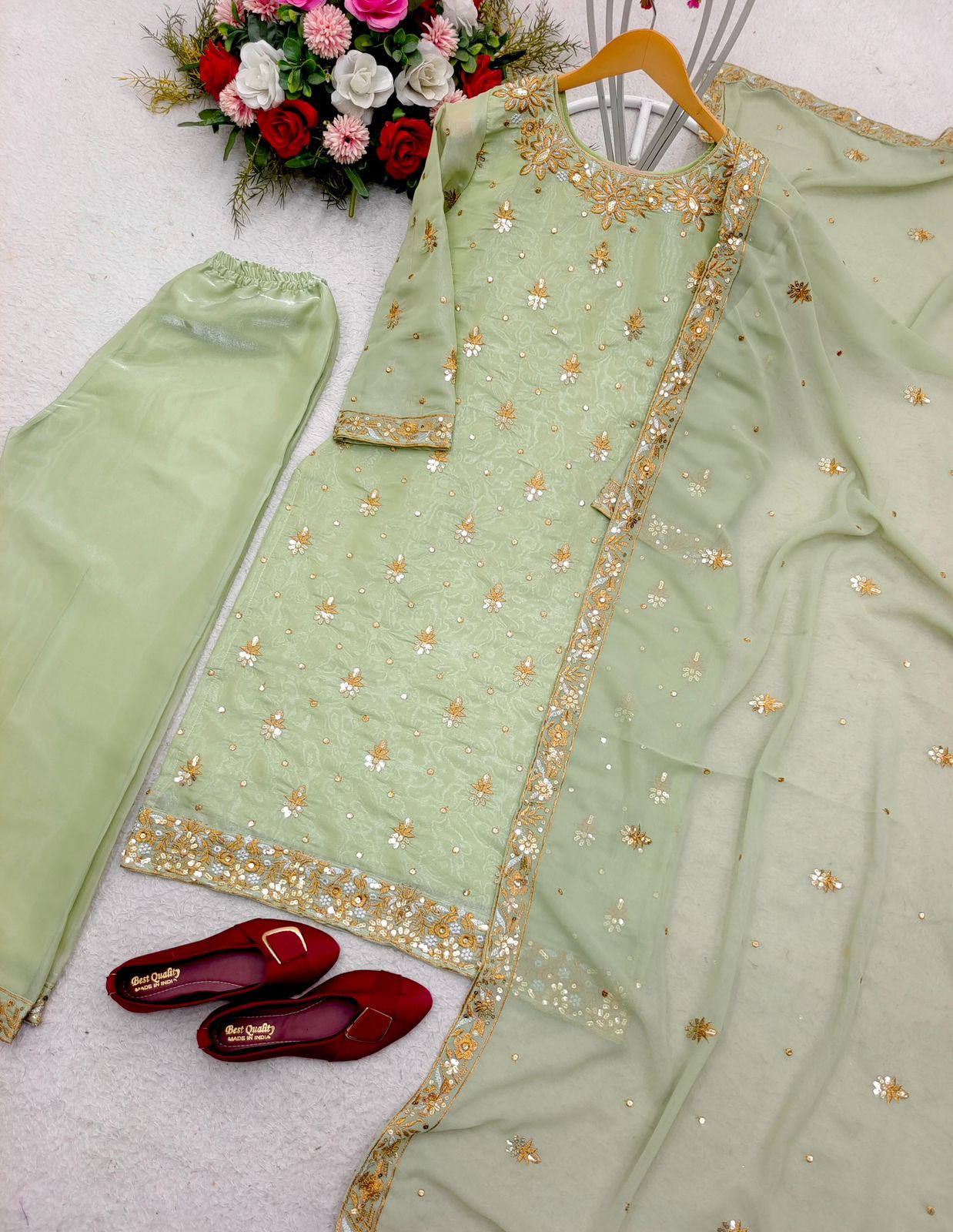 Designer Top Palazzo With Dupatta Set