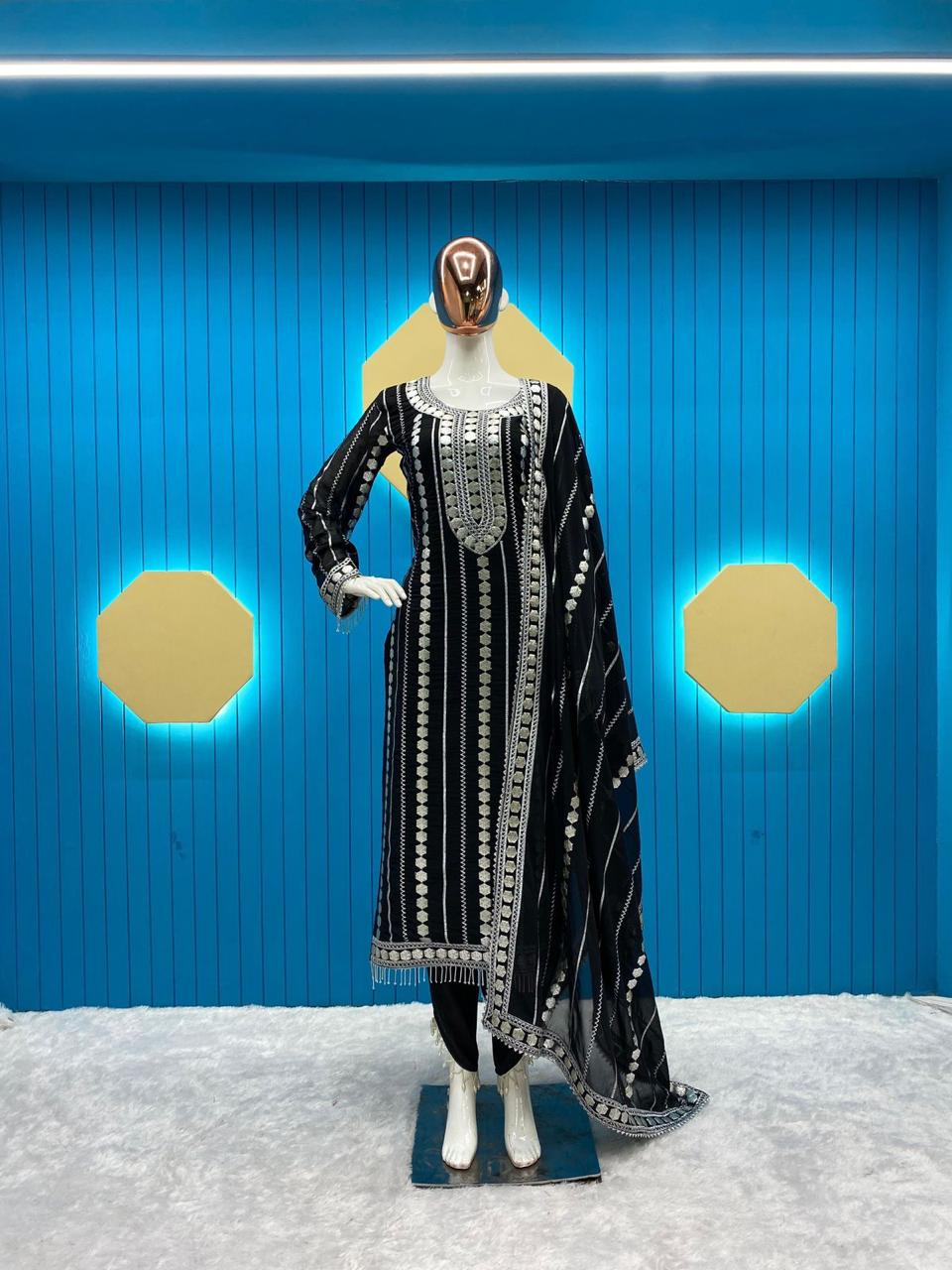 Designer Wear Faux Georgette Embroidered Suit With Real Foil Work