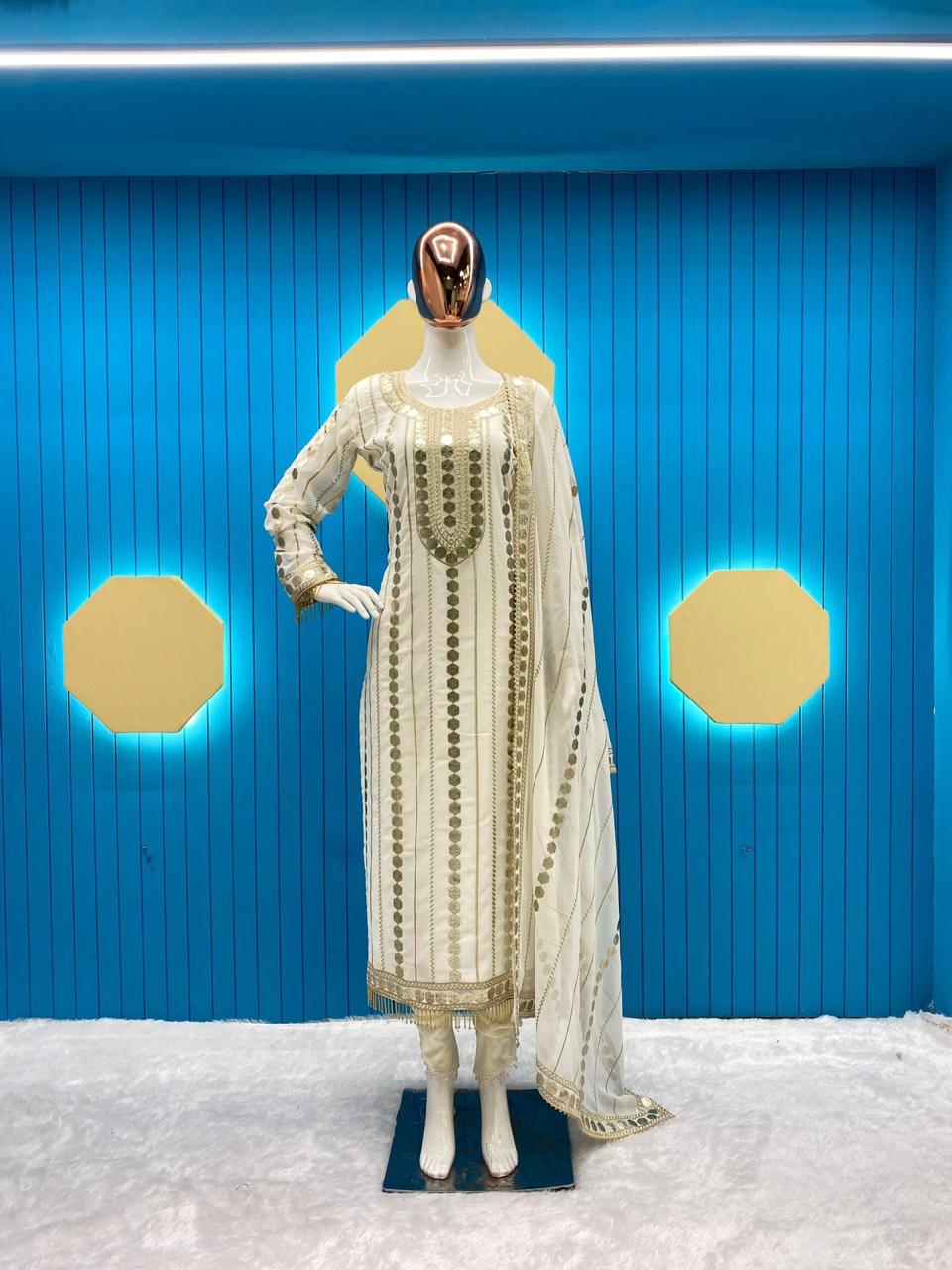 Designer Wear Faux Georgette Embroidered Suit With Real Foil Work