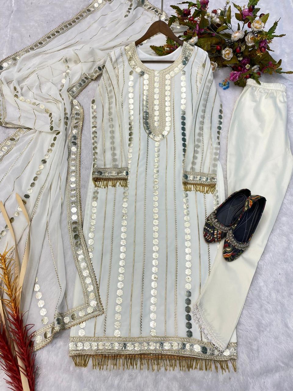 Designer Wear Faux Georgette Embroidered Suit With Real Foil Work