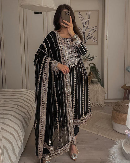 Designer Wear Faux Georgette Embroidered Suit With Real Foil Work