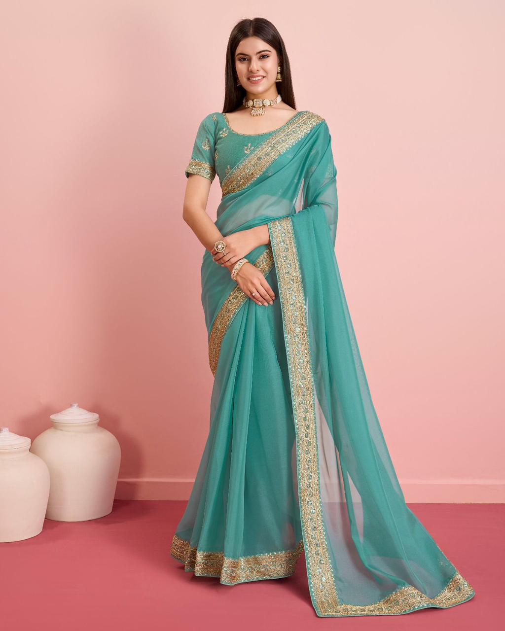 Party Wear Taby Silk Organza Saree