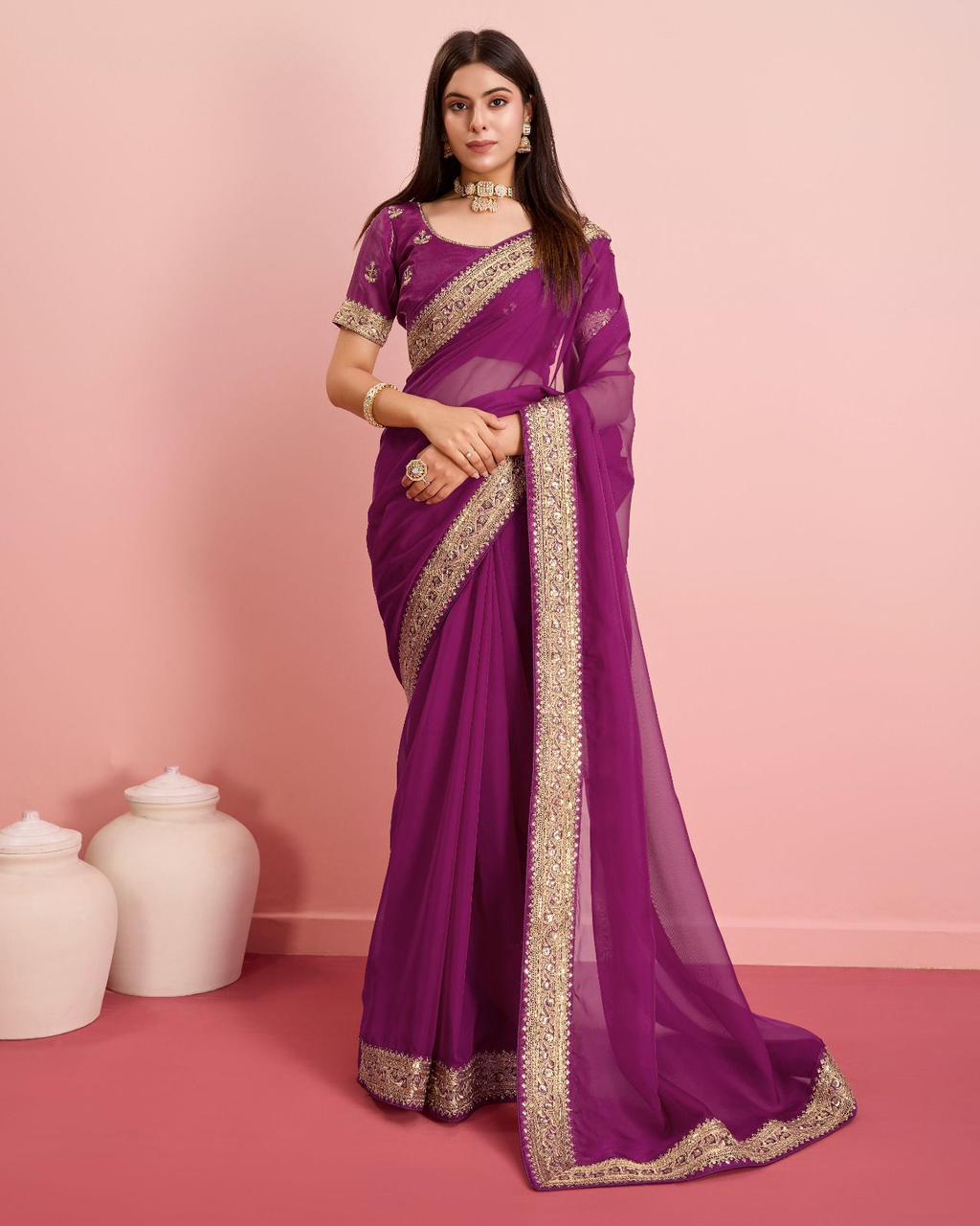 Party Wear Taby Silk Organza Saree