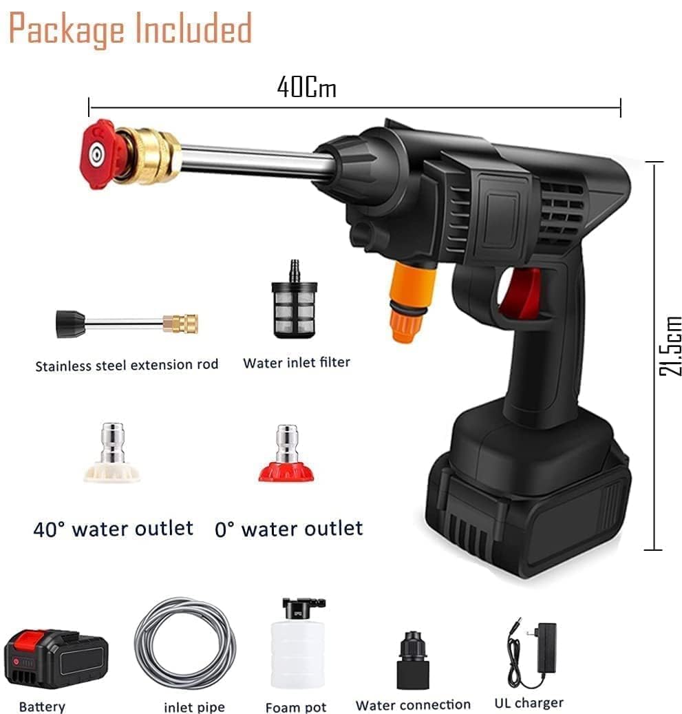 48V Rechargeable Electric Pressure Washer Gun Machine Tool for Bike, Gardening with Adjustable 3 in 1 Nozzle & 5M Hose Pipe, Car Washing