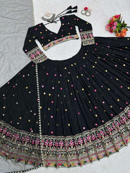 Faux georgette black lehenga