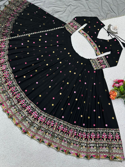 Faux georgette black lehenga