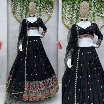 Faux georgette black lehenga