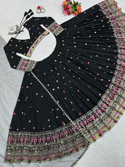 Faux georgette black lehenga