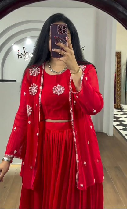 Georgette Festival Crop Top with Shrug