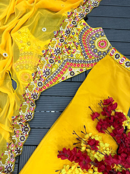 Haldi Rasam Special New Super Trending Embroidery cording work and Party Wear Shrug lehenga