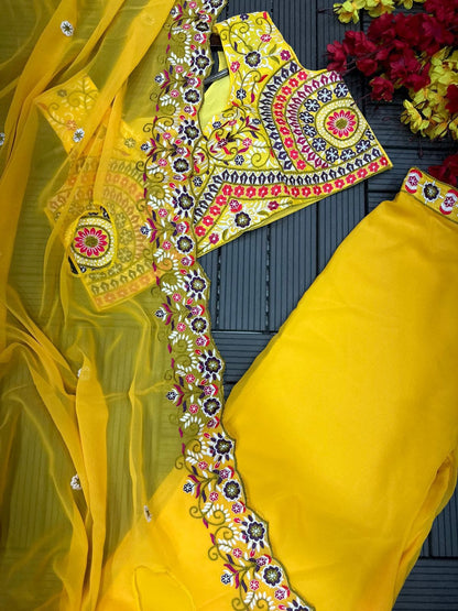 Haldi Rasam Special New Super Trending Embroidery cording work and Party Wear Shrug lehenga