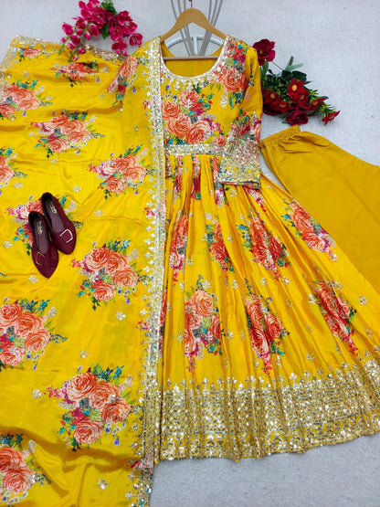 Heavy Satin Silk With Dijital Print Gown