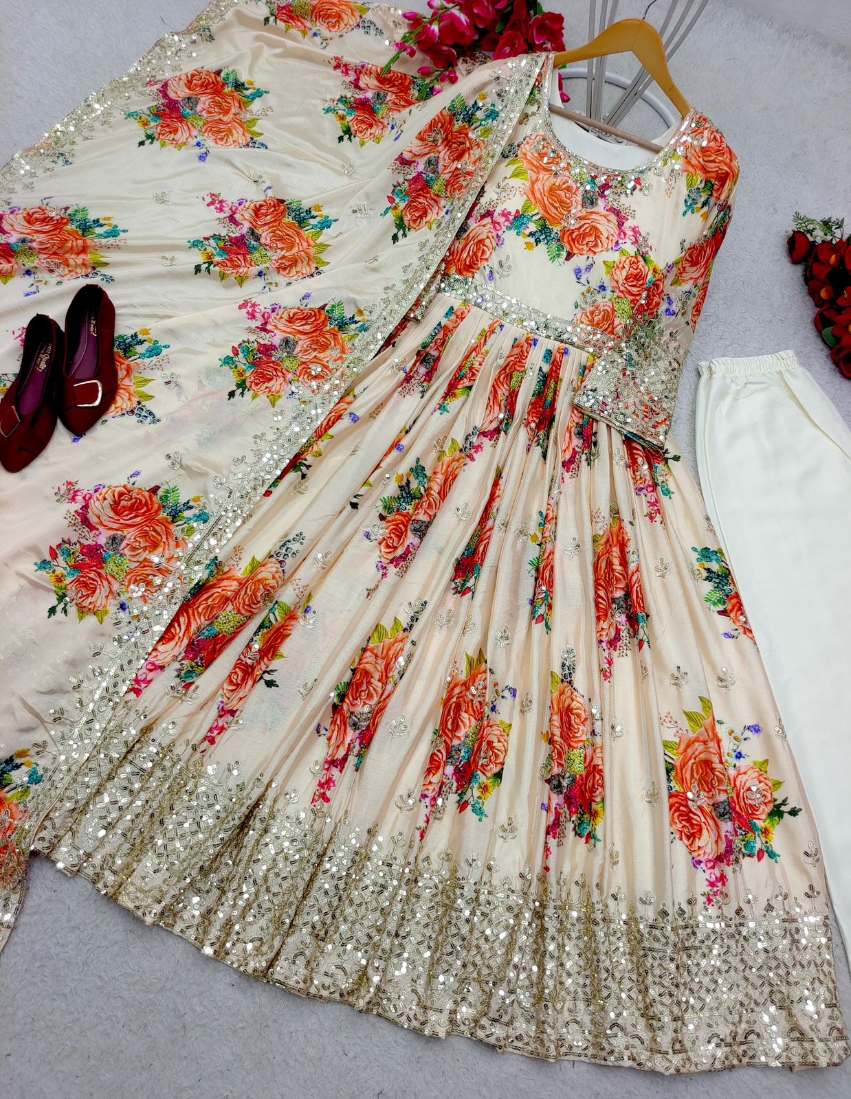 Heavy Satin Silk With Dijital Print Gown