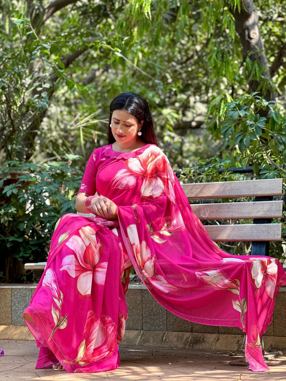 Asvi - heavy hand work saree with complete love of tulips