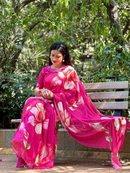 Asvi - heavy hand work saree with complete love of tulips