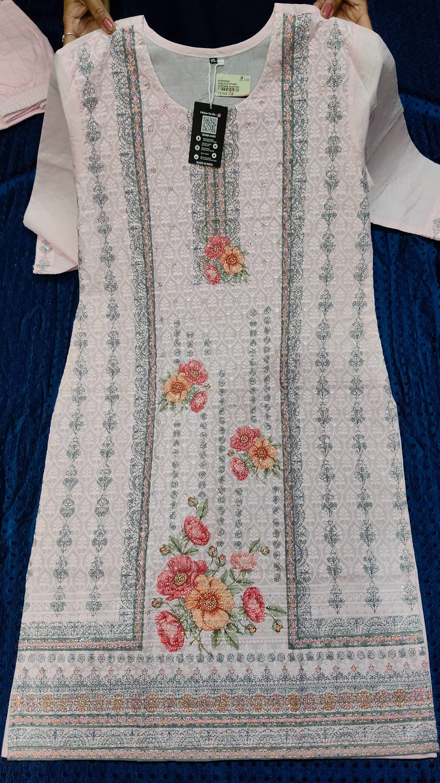 Blush Pink Floral Printed Kurta Pant Set with Dupatta – Elegant Ethnic Wear for Women