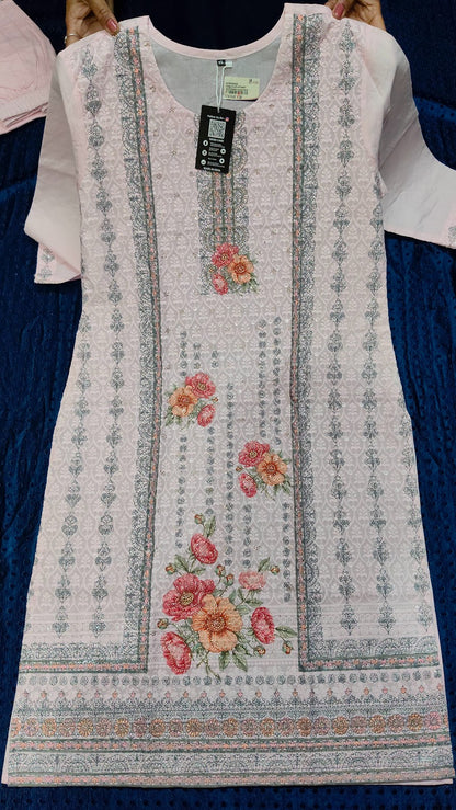 Blush Pink Floral Printed Kurta Pant Set with Dupatta – Elegant Ethnic Wear for Women