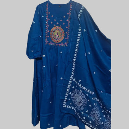 Elegant Blue Pure Cotton Printed Suit Set with Dupatta