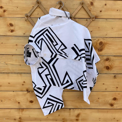 Imported waffle Fabric Half sleeves Black & White Combination Shirt