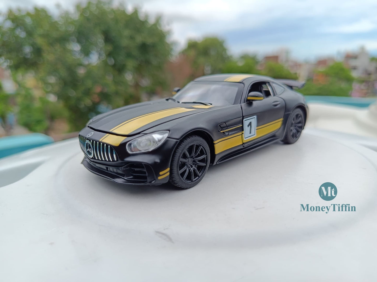 Mercedes - Diecast Metal Car ( Black & Yellow ) | ( 1:32 Scale Simulation Sound and Light Pull Back Series )