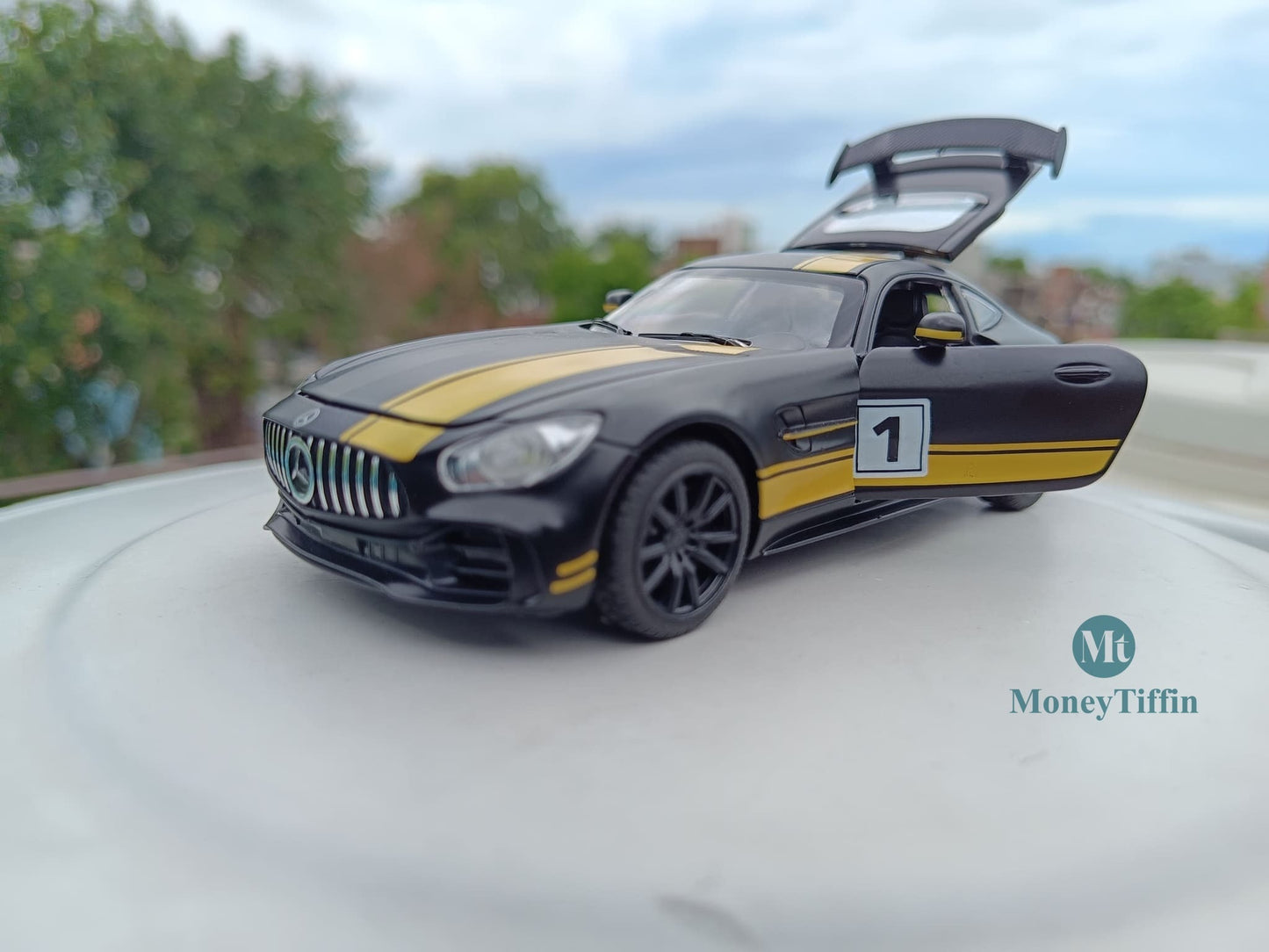 Mercedes - Diecast Metal Car ( Black & Yellow ) | ( 1:32 Scale Simulation Sound and Light Pull Back Series )