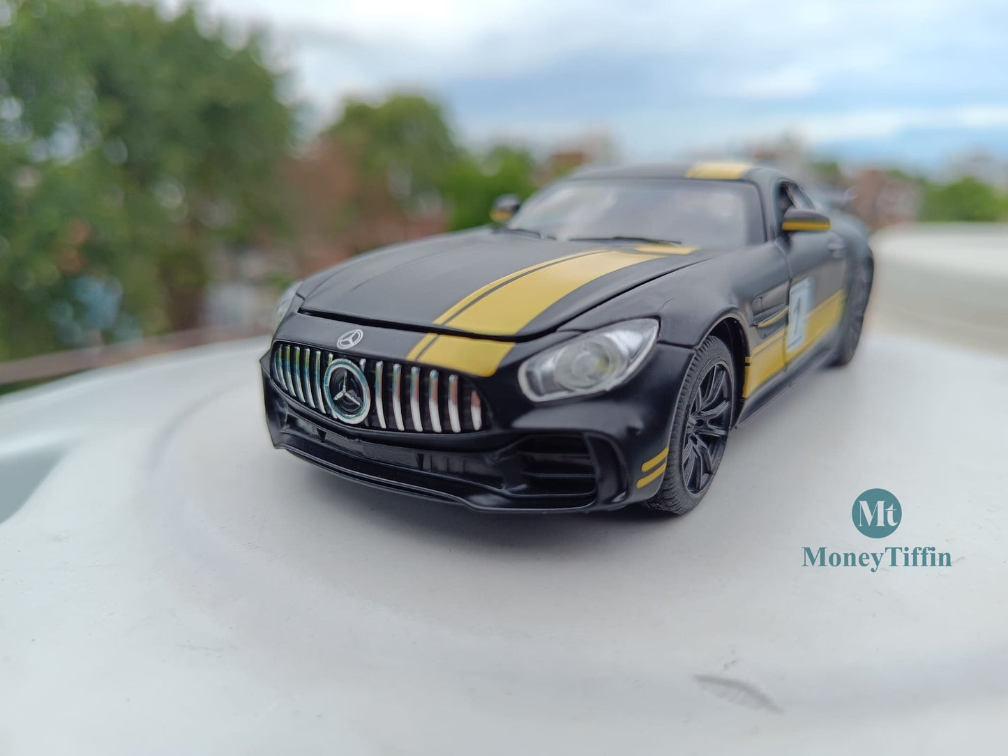 Mercedes - Diecast Metal Car ( Black & Yellow ) | ( 1:32 Scale Simulation Sound and Light Pull Back Series )