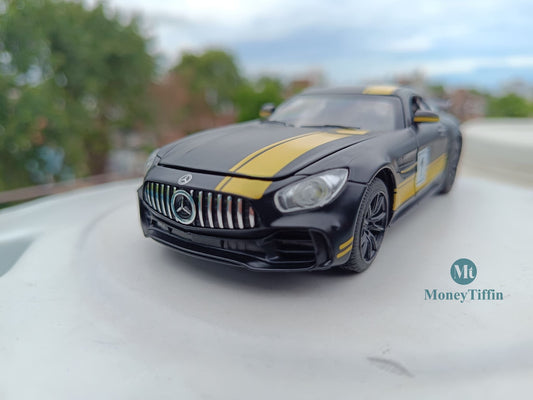 Mercedes - Diecast Metal Car ( Black & Yellow ) | ( 1:32 Scale Simulation Sound and Light Pull Back Series )