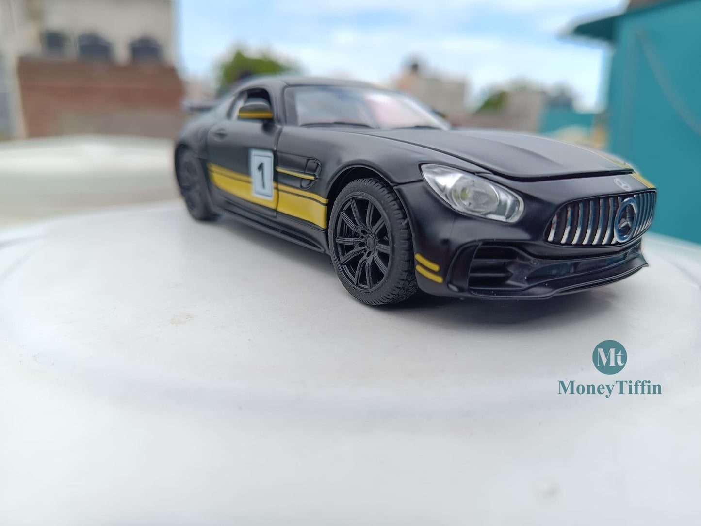 Mercedes - Diecast Metal Car ( Black & Yellow ) | ( 1:32 Scale Simulation Sound and Light Pull Back Series )