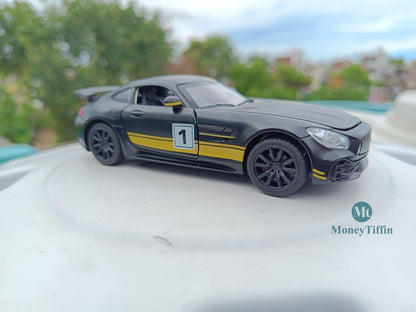 Mercedes - Diecast Metal Car ( Black & Yellow ) | ( 1:32 Scale Simulation Sound and Light Pull Back Series )