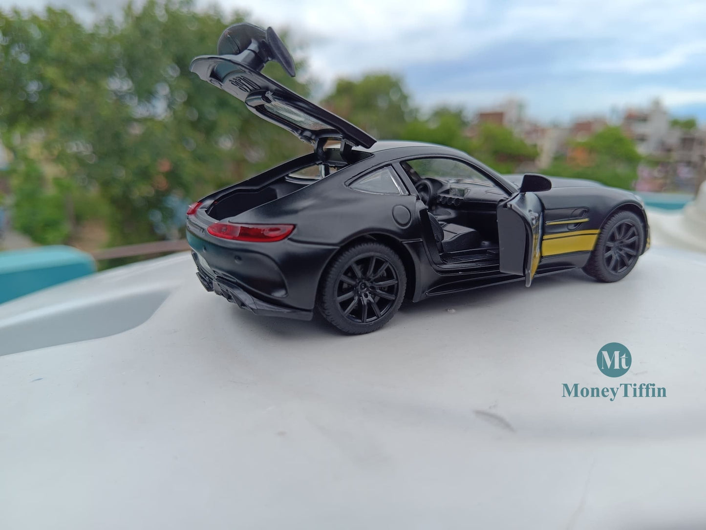 Mercedes - Diecast Metal Car ( Black & Yellow ) | ( 1:32 Scale Simulation Sound and Light Pull Back Series )