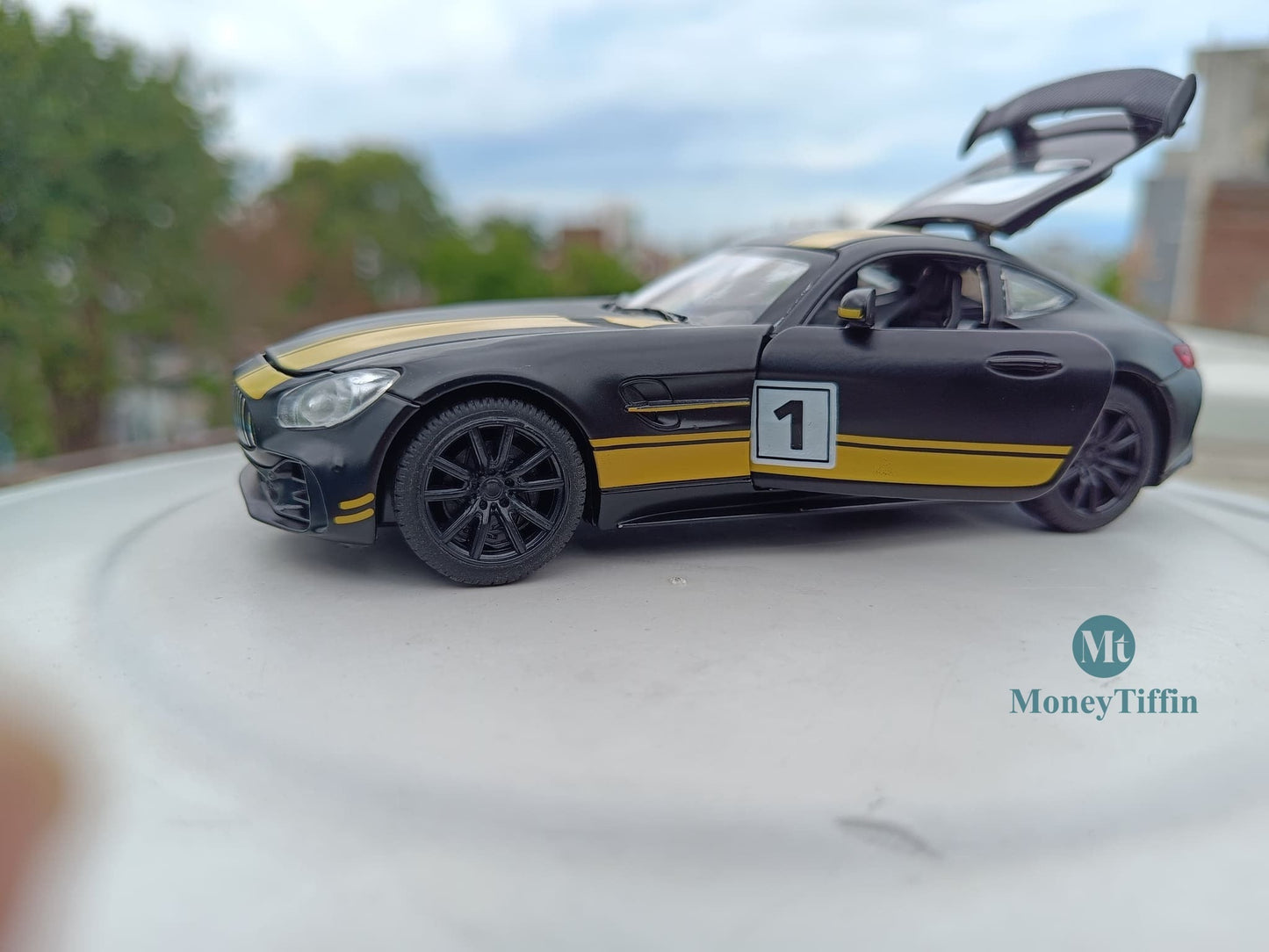 Mercedes - Diecast Metal Car ( Black & Yellow ) | ( 1:32 Scale Simulation Sound and Light Pull Back Series )