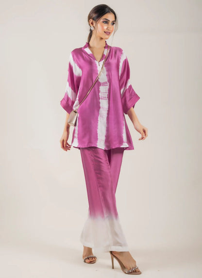 Muslin cotton tie and die 2 piece co ord set - Pink