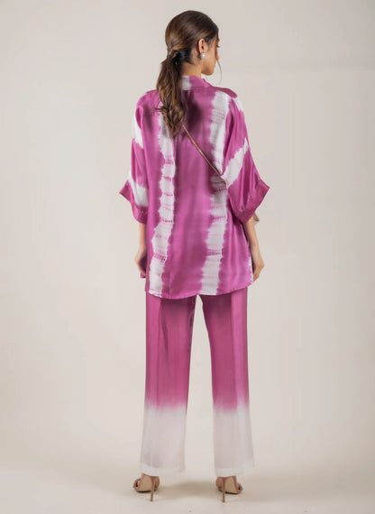 Muslin cotton tie and die 2 piece co ord set - Pink