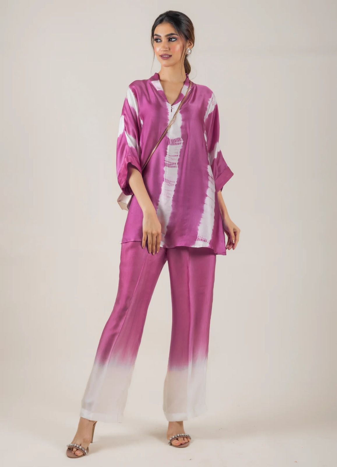 Muslin cotton tie and die 2 piece co ord set - Pink