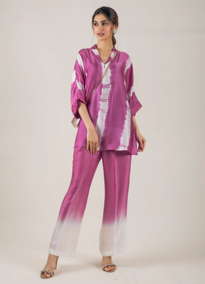 Muslin cotton tie and die 2 piece co ord set - Pink